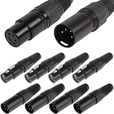 Xiatiaosann 4-Pin XLR Female Plug Connector & 4-Pin XLR Male Plug Connector, 4-Pin XLR Male Female Plug Audio Microphone Connector for Speakers,