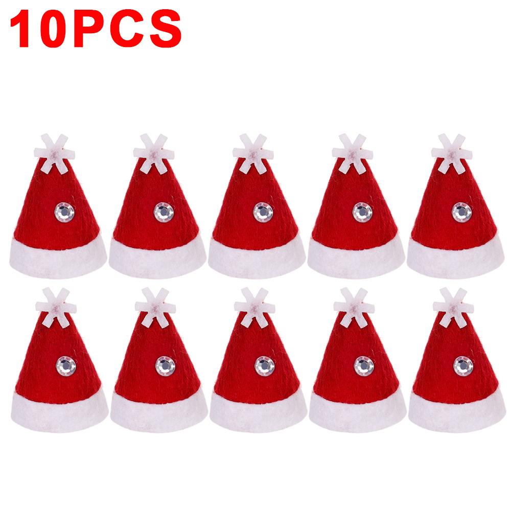 30/1Pcs Mini Santa Hats Christmas Wine Bottle Covers Lollipop Candy Hat Xmas Kids Gifts Navidad Party Table Dinner Decorations