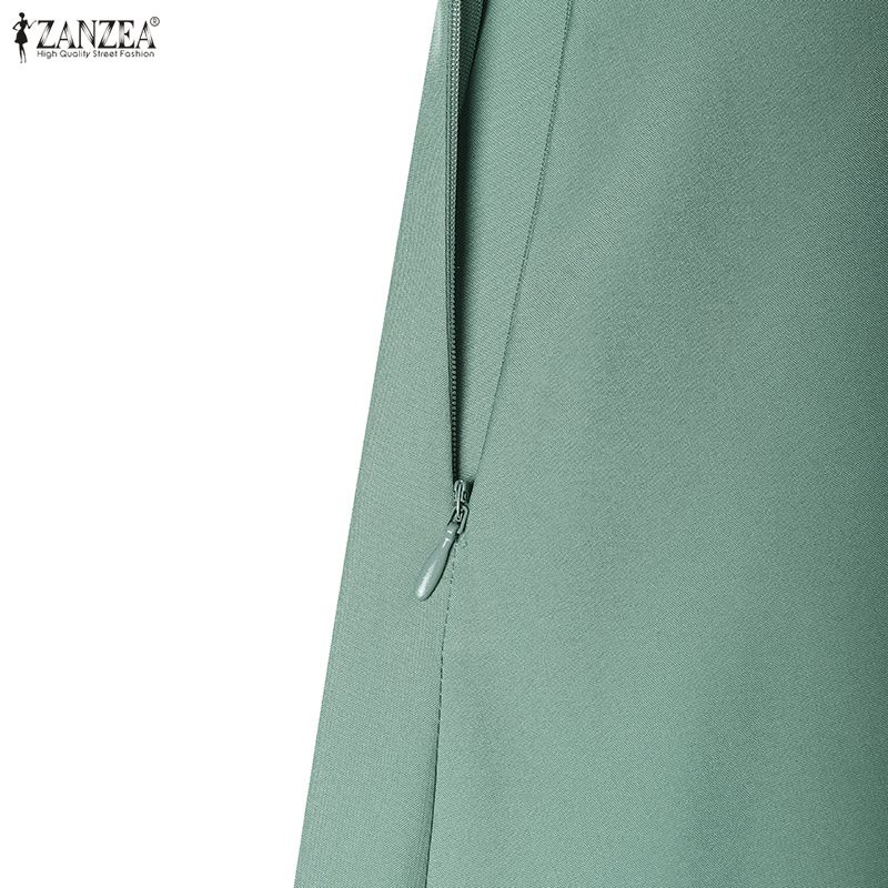 ZANZEA Women Elegant V-Neck Casual Short Sleeve Midi Dress