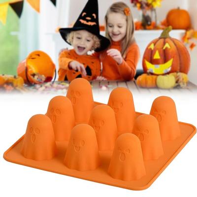 Reusable Halloween Ghost Chocolate Molds Flexible Non-Stick 3D Ghost Silicone Mold 9-cavity Easy To Clean Gummy Candy Mold