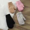 1 Pair Women Mittens Double-layers Cute Stretchy Soft Thickened Cold Resistant Solid Color Autumn Winter Girls Gloves for Riding