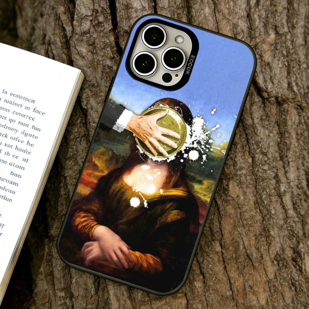 Humorous M-Mona L-Lisa Art Phone Case For iPhone 17,16,15,14,13,12,11 Plus,Pro Max,XS,Colored Silver Plated Inside Cover