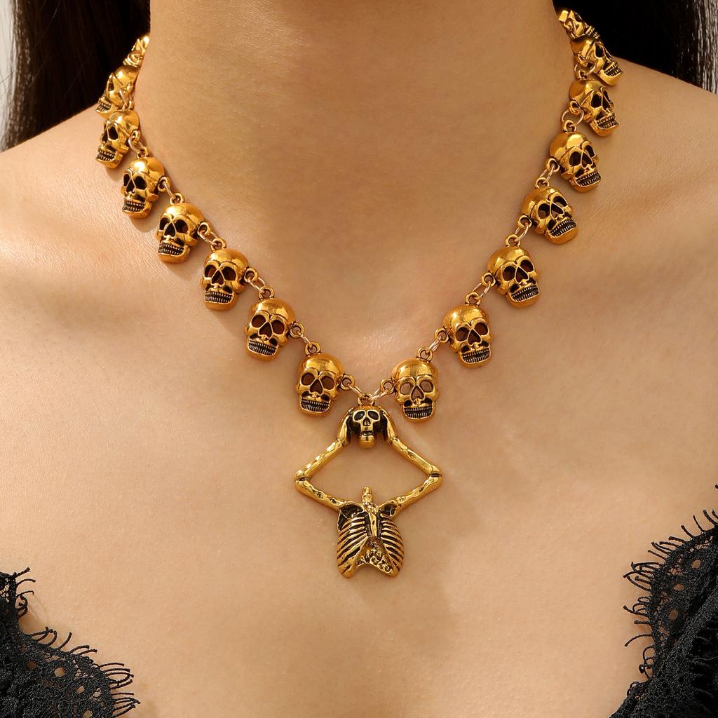 1 Stück Gothic Vintage Kreative Totenkopf Anhänger Halskette, Modischer Punk Goth Stil Geeignet für Männer und Frauen, Feiertags-Partykleidung