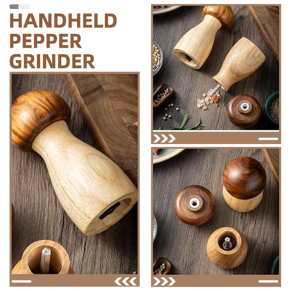 Wooden Handheld Pepper Mill Manual Spice Grinder Suitable for Kitchen Cooking Indoor Outdoor Barbecue Salt Refillable Convenient