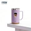 Tyeso 710ml Thermoses Wood Grain Base Desktop Office Large Capacity Covered Drinking Cup Stylish Functional for Home Work with Coffee Sticker