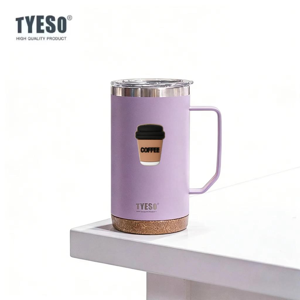 Tyeso 710ml Thermoses Wood Grain Base Desktop Office Large Capacity Covered Drinking Cup Stylish Functional for Home Work with Coffee Sticker