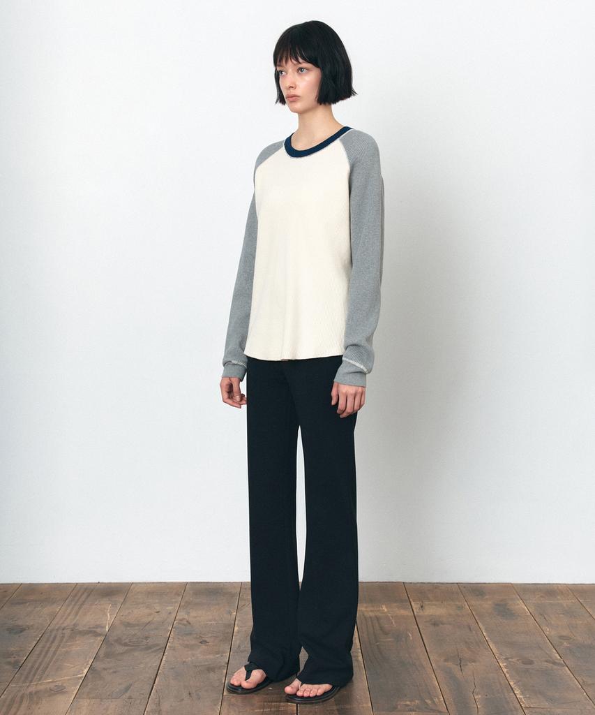 Siyajyu Sikn2176 Waffle Raglan Color Block Knit_Mix Cream