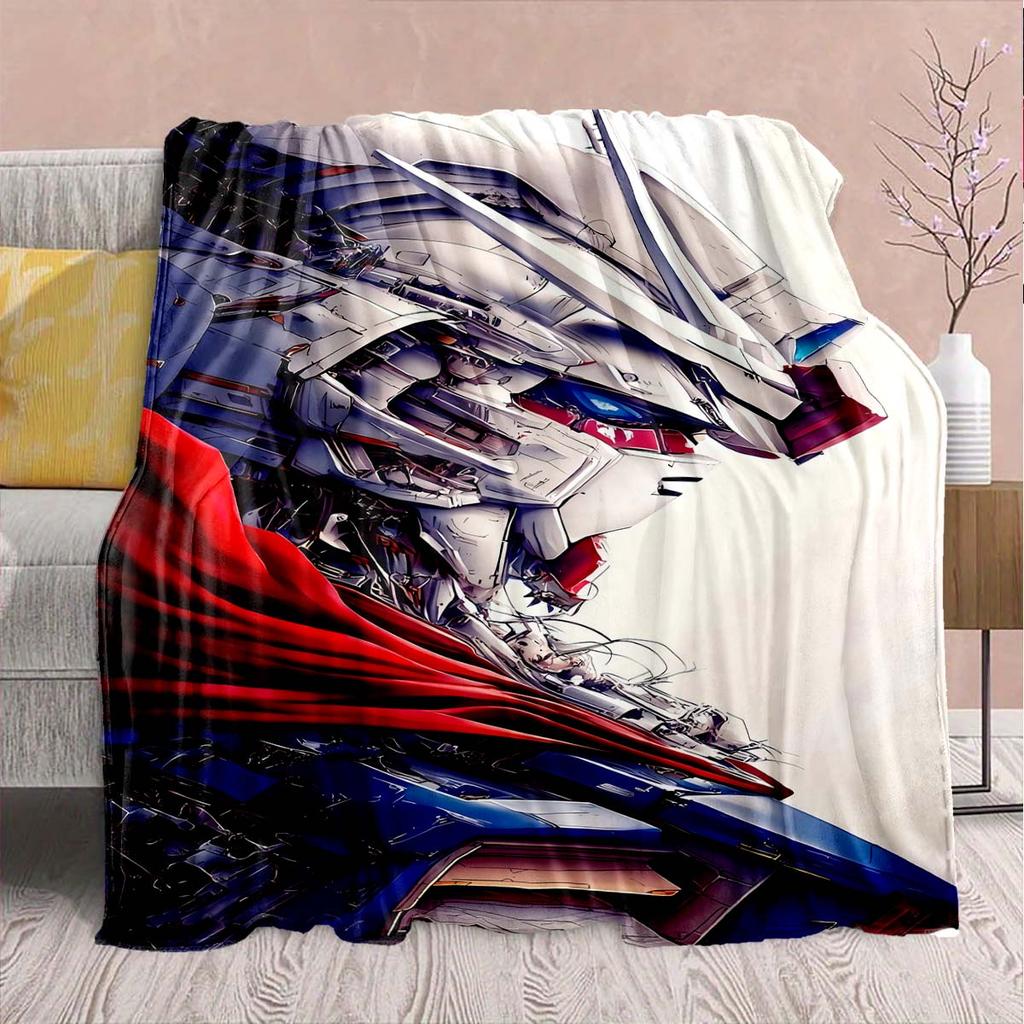 Gundam Anime Flannel Blanket - Soft Warm Perfect for Sofa, Bedding Camping Travel Office Home Decor -QJY