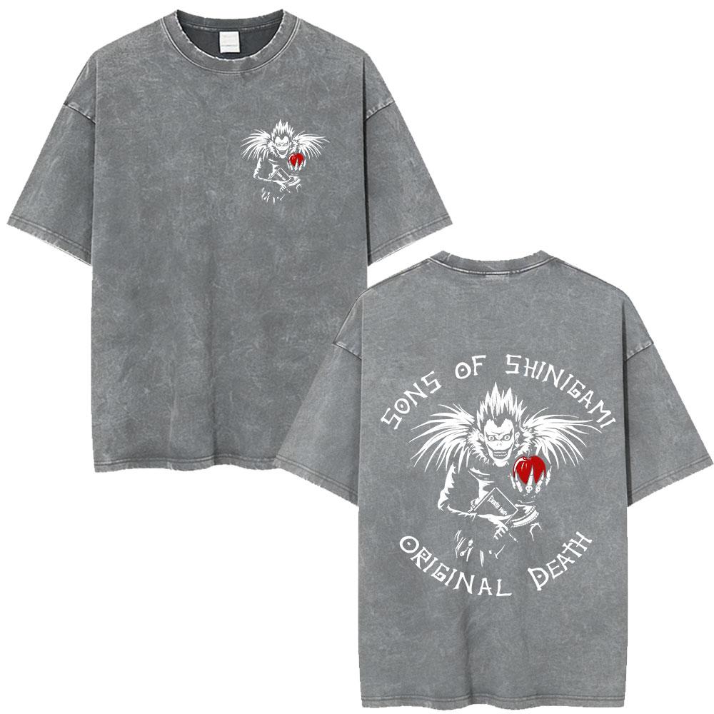 Vintage Washed Anime Death Note Ryuk Yagami Light LLawliet T Shirts Mens Women Cotton Tee Shirt Fashion Short Sleeve Tshirts