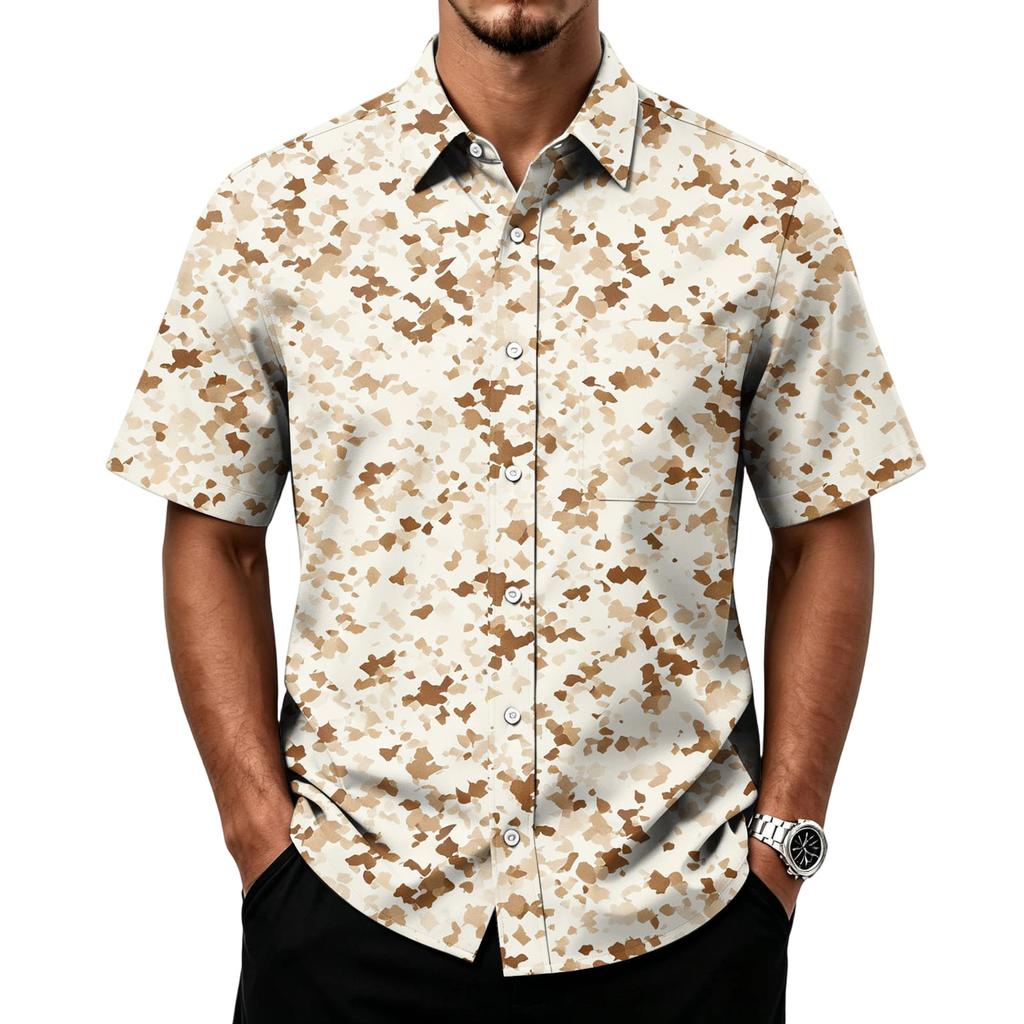 Men's Casual Short Sleeve Button Down Shirt Lightweight Breathable Fabric Classic Fit with Front Pocket Camouflage Print