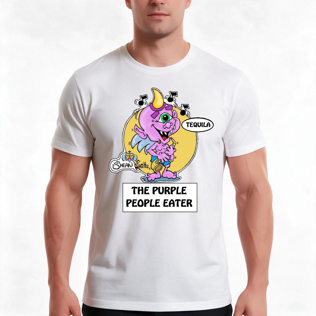 Fritts Cartoons Purple People Eater Tshirt Summer Casual Cotton Tee Oversized Streetwear Tops Vintage Graphic Print
