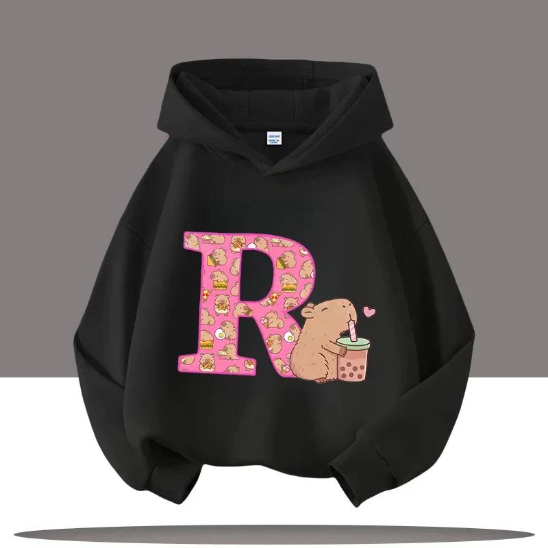 New Children's Cartoon Cute Adorable Big Letters Capibara Autumn Winter Fashion Trend Boys Girls Playful Loose Soft Warm Hoodies