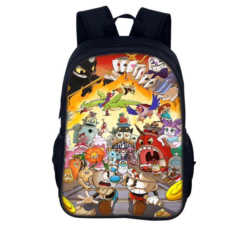 Cuphead Cartoon Backpack For Kids With Nylon Material And Spacious Design For School And Travel