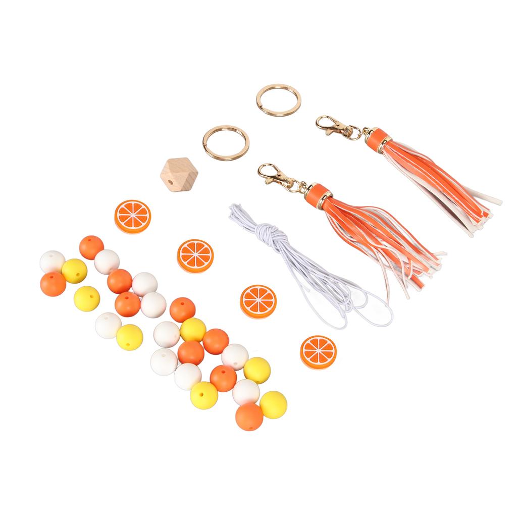 Keychain Lemon Silicone Bead Keyring Key Chain 15mm Silicone Bead Tassel Set for Decoration