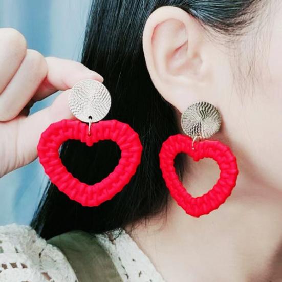 Orecchini Pendenti A Cuore Grande In Acrilico Rosso - Vintage Boho, Gioiello Colorato Per Donna E Ragazza