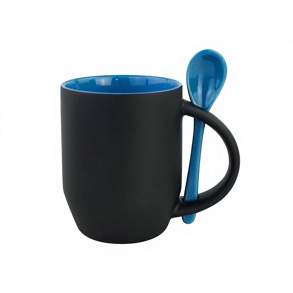 Diy Photo Print 11oz Ceramic Coffee Mug with Spoon Color Changing Sublimation Blank for Back to School 301-400ml синий