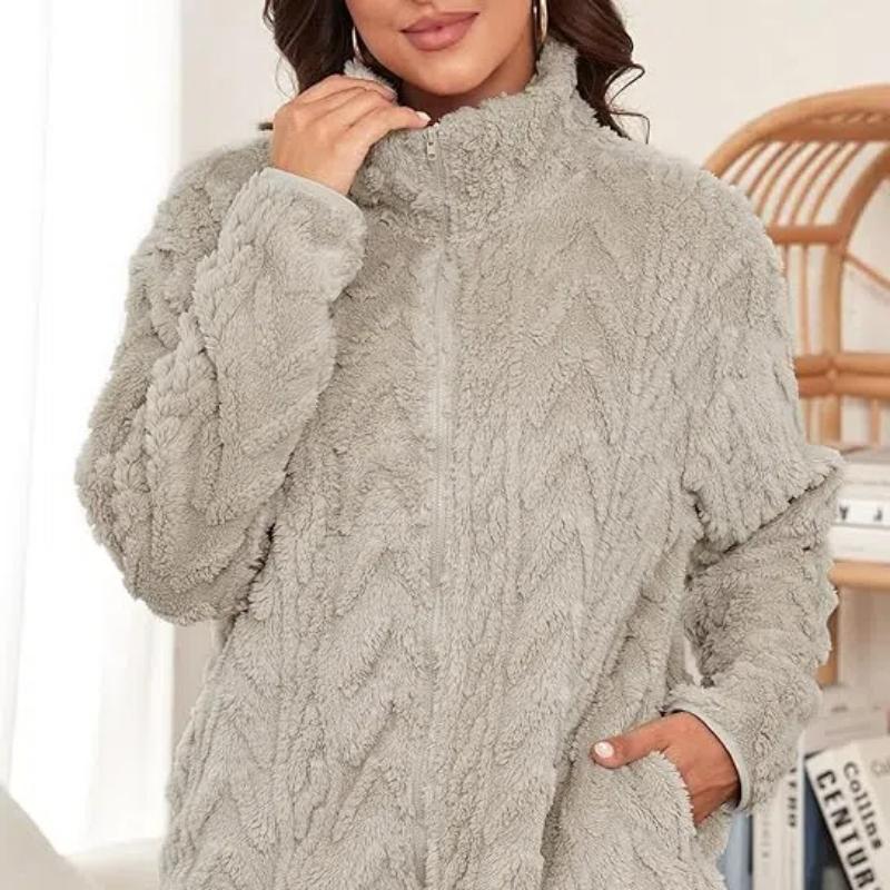 Zimní fleecová bunda pro ženy Zip na zip Stojáček s kapsami Kabáty