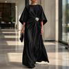 Lightweight Summer Dress Women's Satin Batwing Sleeve Maxi Dress, Rhinestone Accent Crew Neck Elegant Solid Color Evening Party A Line Formal Wedding