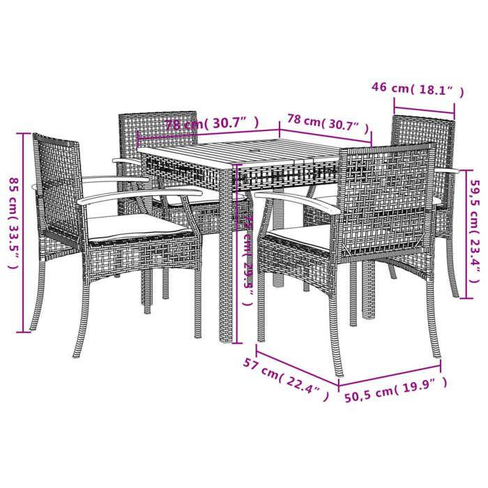 VidaXL Garden Dining Set with Cushions 5pcs, Patio Table and Chair, Patio Furniture, Outdoor Furniture, 3213579