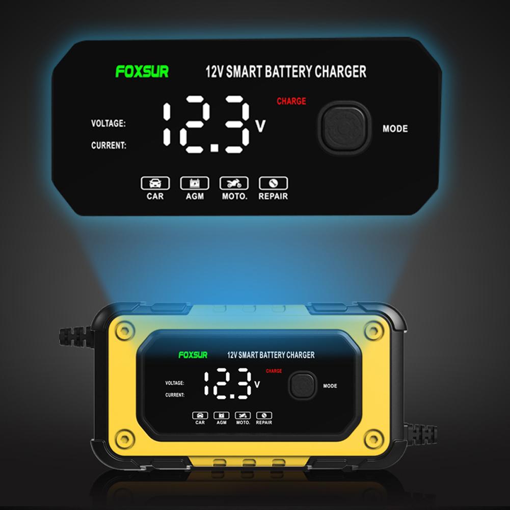 Large Display Auto Battery Charger Car Accessories 6A 12V Car Motorcycle Trucks Battery Charging Device US/EU Plug Car Charger