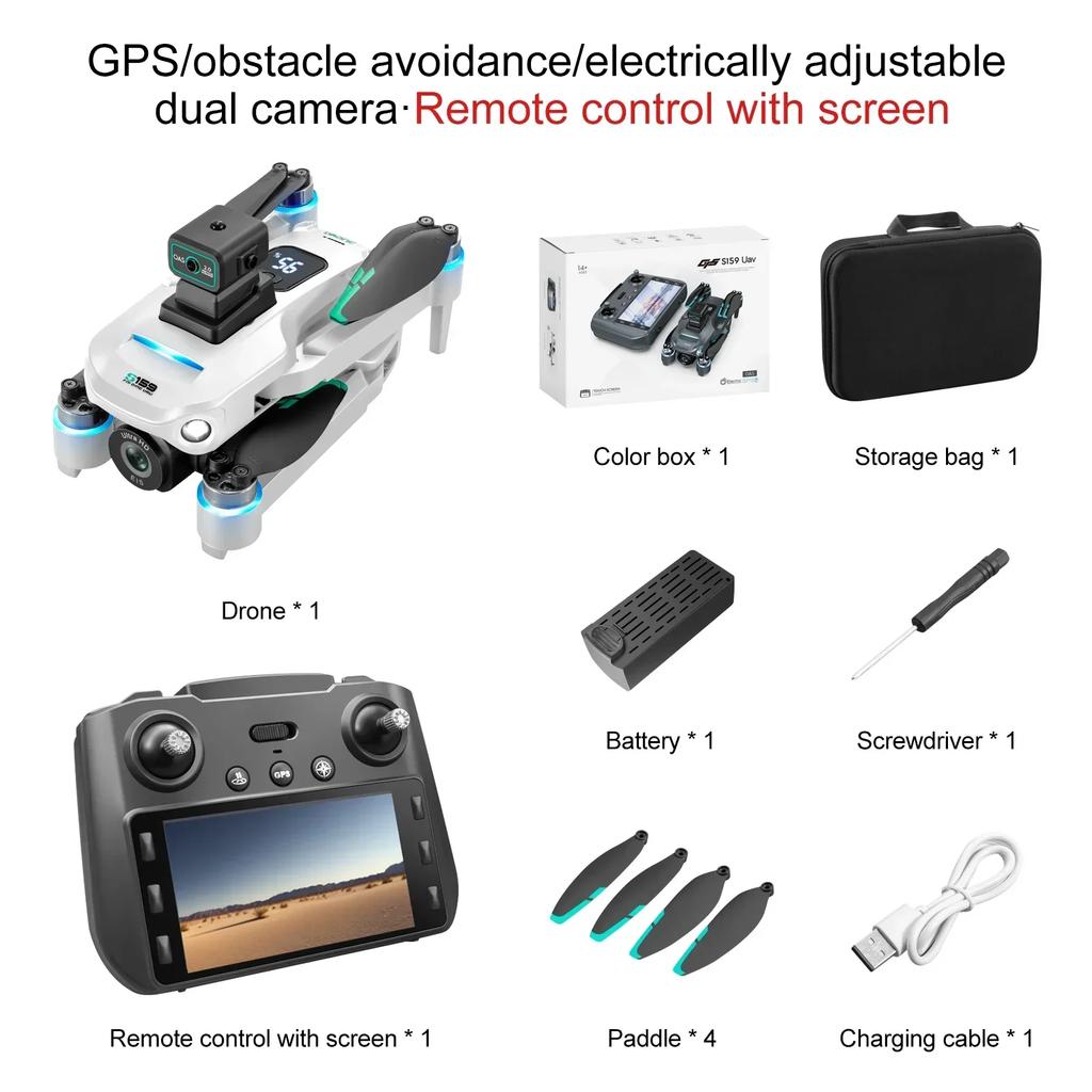 S159 Drone RC GPS 5G Profissional 8K HD Fotografia Aérea Câmera Dupla Evitação de Obstáculos Omnidirecional Drone com Tela