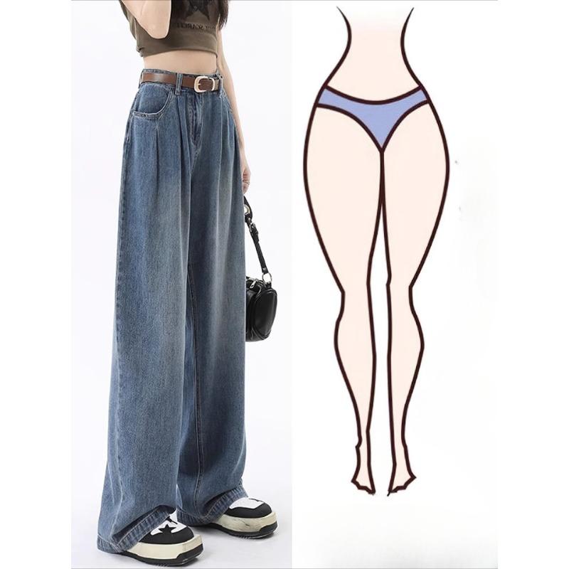 American White Wide-leg Jeans for Women New High-waisted Slimming Loose Pleated Lazy Draped Straight-leg Pants
