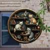 Vintage Metal Tin Sign Cat Library Retro Round Wall Art Home Decor