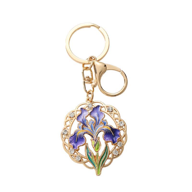 Vintage Blumen-Schlüsselanhänger Sonnenblume Iris Legierung Emaille Anhänger Schlüsselhalter Kunstmuster Anhänger Zubehör für Taschendekoration Schlüsselanhänger Geschenk