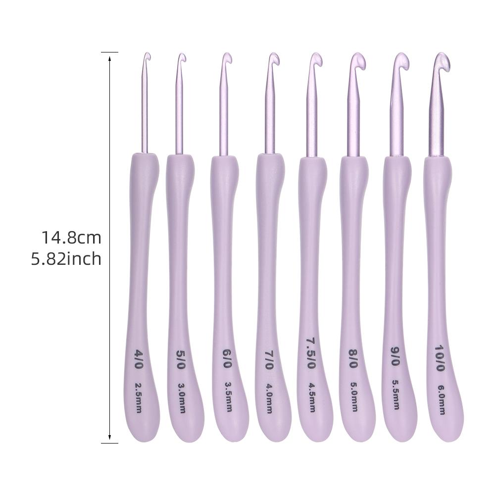 8pc/set Knitting Needles Tool, Purple ABS Plastic Handle Aluminum Crochet Hook Set, DIY Weaving Hooks with Size 2.5mm-6.0mm