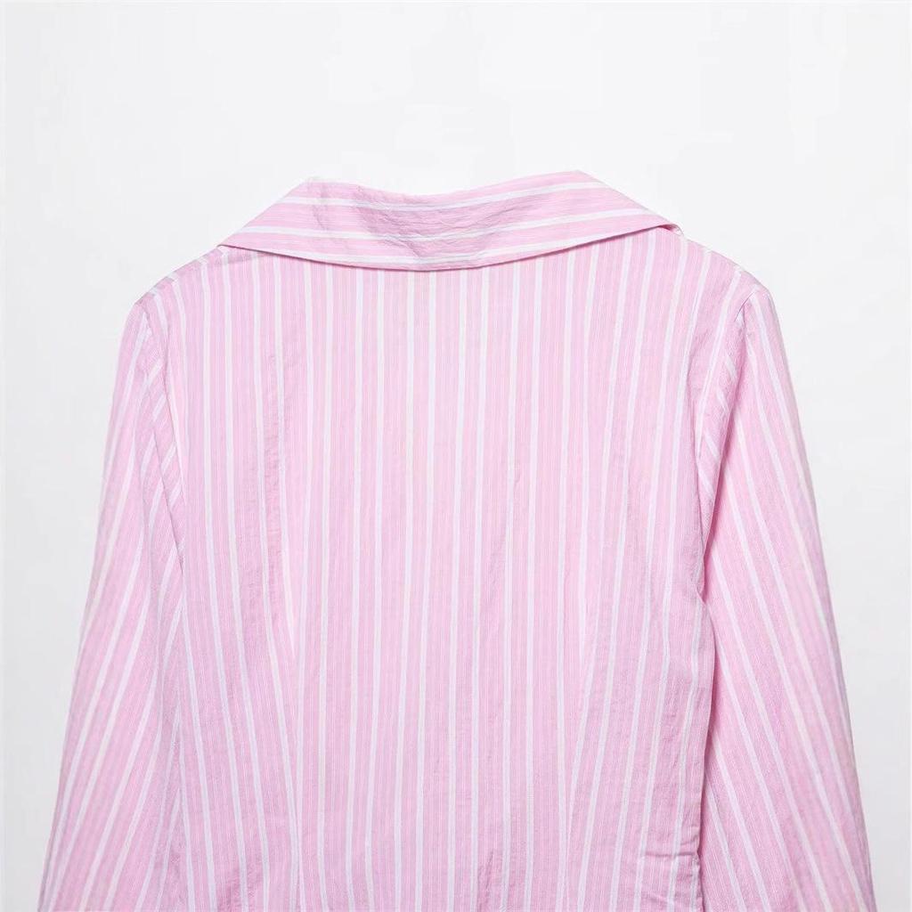 TAOP&ZA Summer Women's Striped V-Neck Long Sleeve Loose Dress