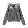 Women's Wool Blend Hooded Knit Cardigan with Faux Fur Collar