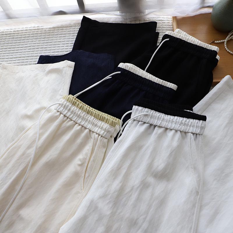 

[Bi Zheng] 2025 Spring/Summer Women s Wide-Leg Color Block Drawstring Pants Medium