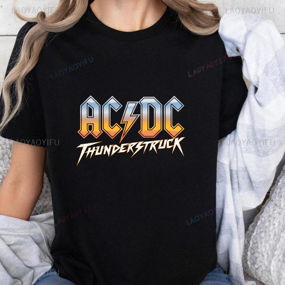 Fashion Retro ACDC Band Printed T-Shirt Tops ACDC Trend Harajuku Women's Universal Shirt Pattern Cotton Harajuku T-Shirt