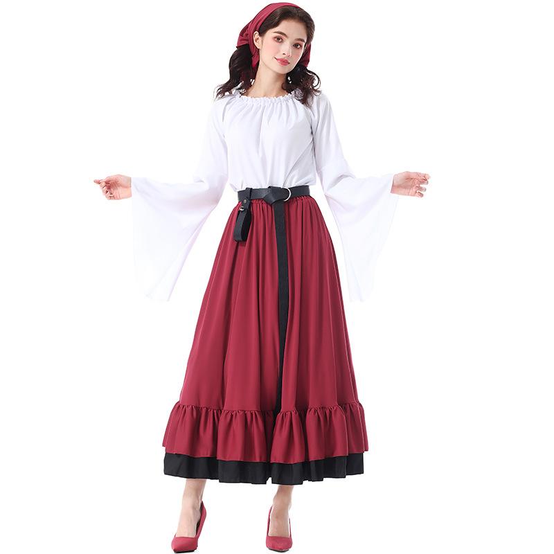 Adult Women Grassland Colony Dress Renaissance Victorian Medieval Dress Gown Halloween Cosplay Costumes Role Play Outfit