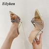 Eilyken Pantofle na vysokém podpatku Ženy Letní móda KŘIŠŤÁLOVÉ Úzký pás Špičatá Slides Stripper Party Sandal Mule Boty