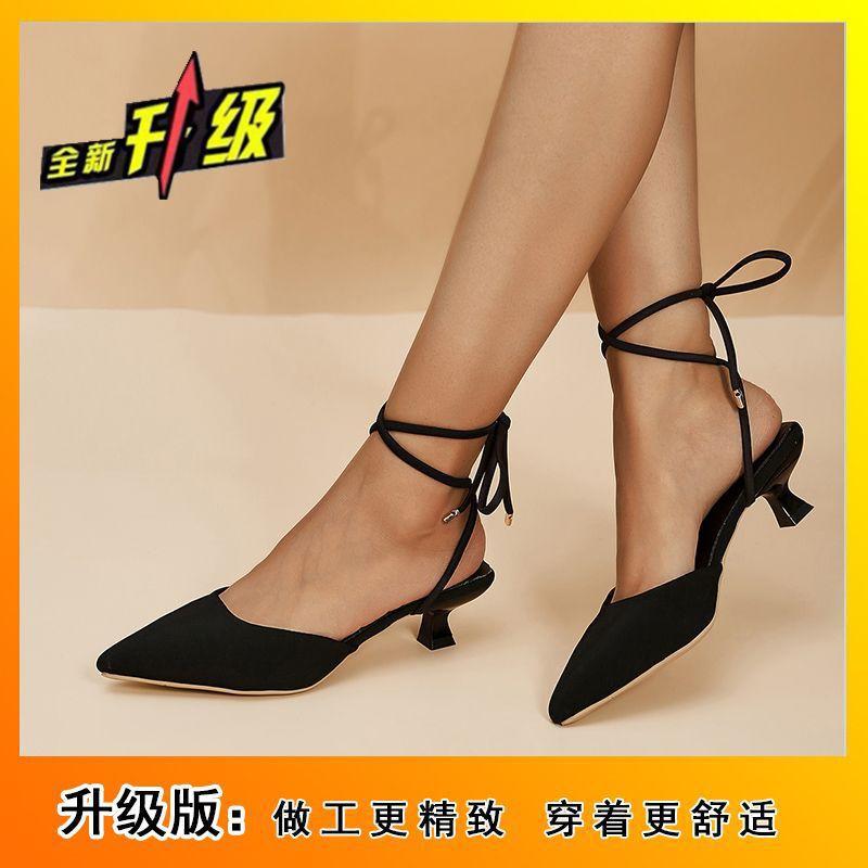 Pointed Cross Anklet Strap Sole Heels Women's European and American Outer Wear Bow Banquet Nightclub Sexy Stiletto Women's Single Shoes