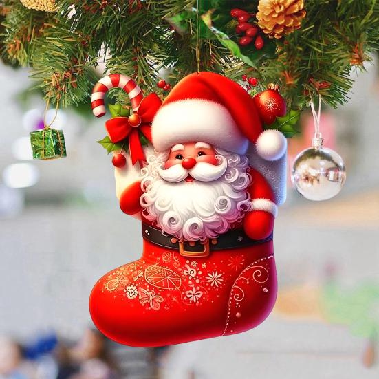 2Pcs Christmas Car Mirror Pendant Santa Claus Candy Cane Acrylic Ornaments Vibrant Festive Decor for Rearview Mirror Home Backpack