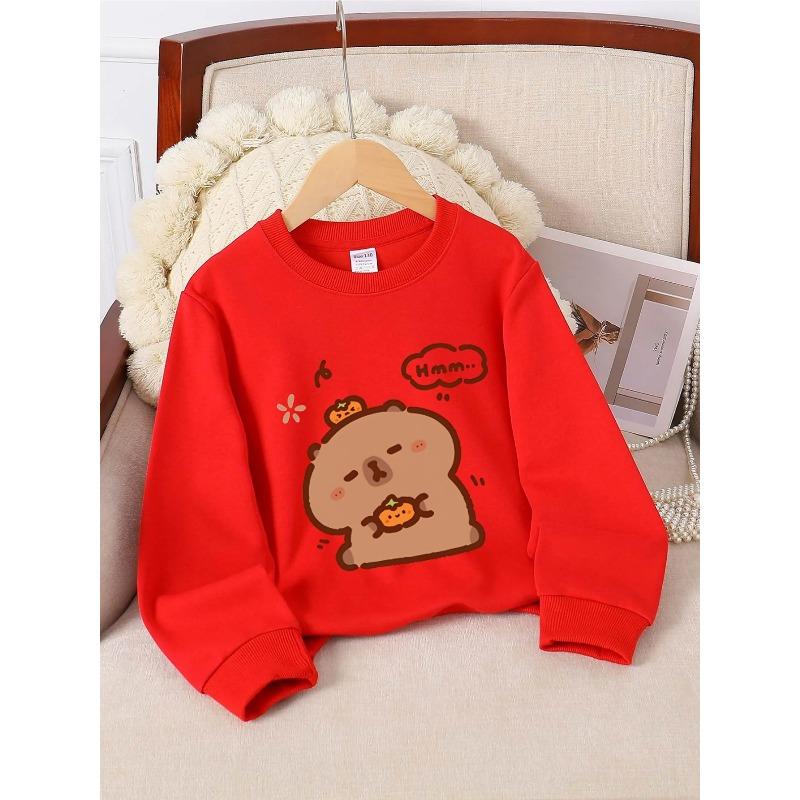 European sizes Kids' Crewneck Sweatshirt | Cute Bear With Pumpkin Hat, , Sportswear and Casual Wear, Soft and Comfortable, Clothing, Teenagers
