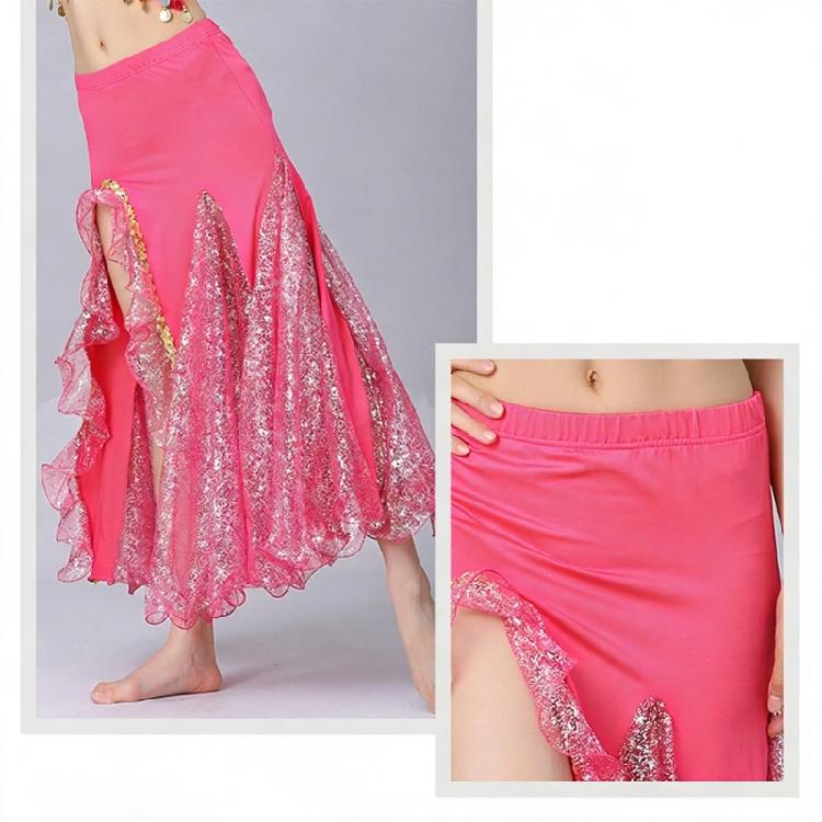 Belly Dance Skirt for Women,Dancing Skirt Belly Dancer Outfit,Sequins Slit Flowy Maxi Skirt Halloween Costume Gift