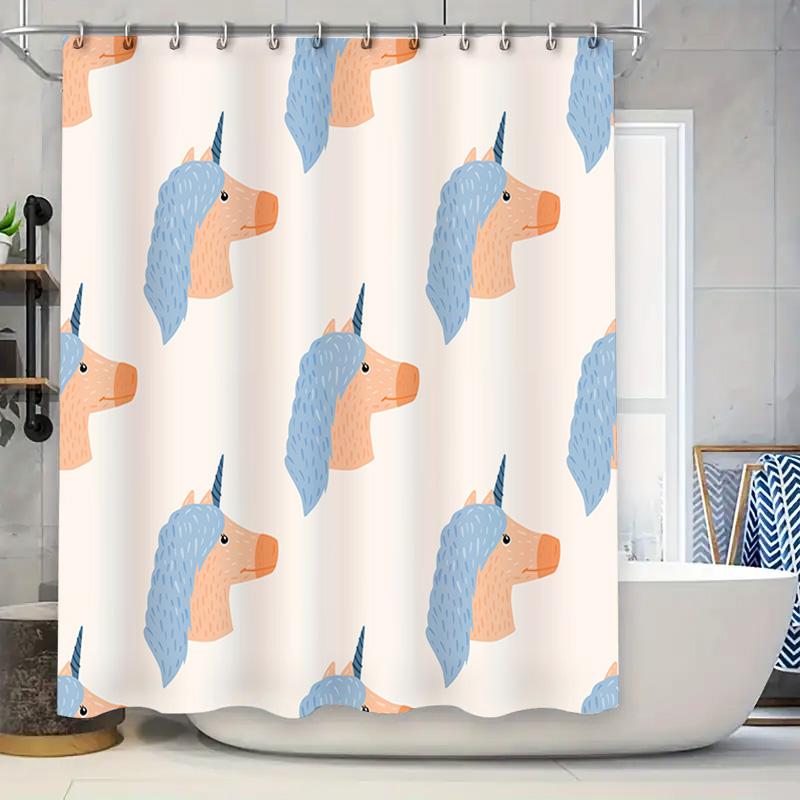 

Blue Unicorn Shower Curtain Cute Kids Bathroom Decorative Printed Fabric Waterproof Bath Shampoo Caddy Storage Bag Set For Home W60H190(CM)-1 Pcs