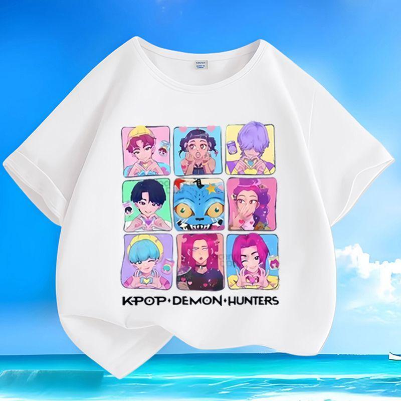 Girls Cartoon Witch Girl Group Boy Group Shirt, Summer Children s Casual Short-sleeved Pure Cotton T-shirt 100