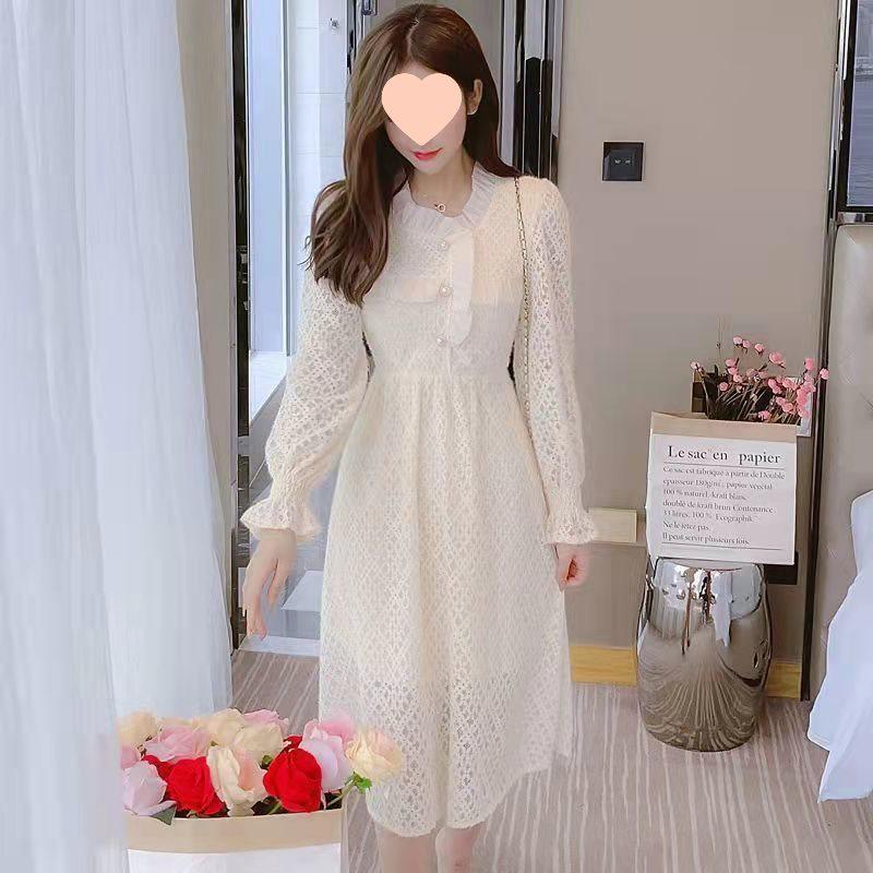 Women's Winter Lace Dress: Velvet, Thick, Elegant for Autumn/Winter 2025