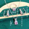 Pink Zircon Bracelet Necklace Earrings Open Ring Lady Jewelry Set