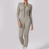 Womens High-Elastic Quick-Dry Ribbed Seamless Yoga Jumpsuit With Zipper Fit Sports Bodysuit