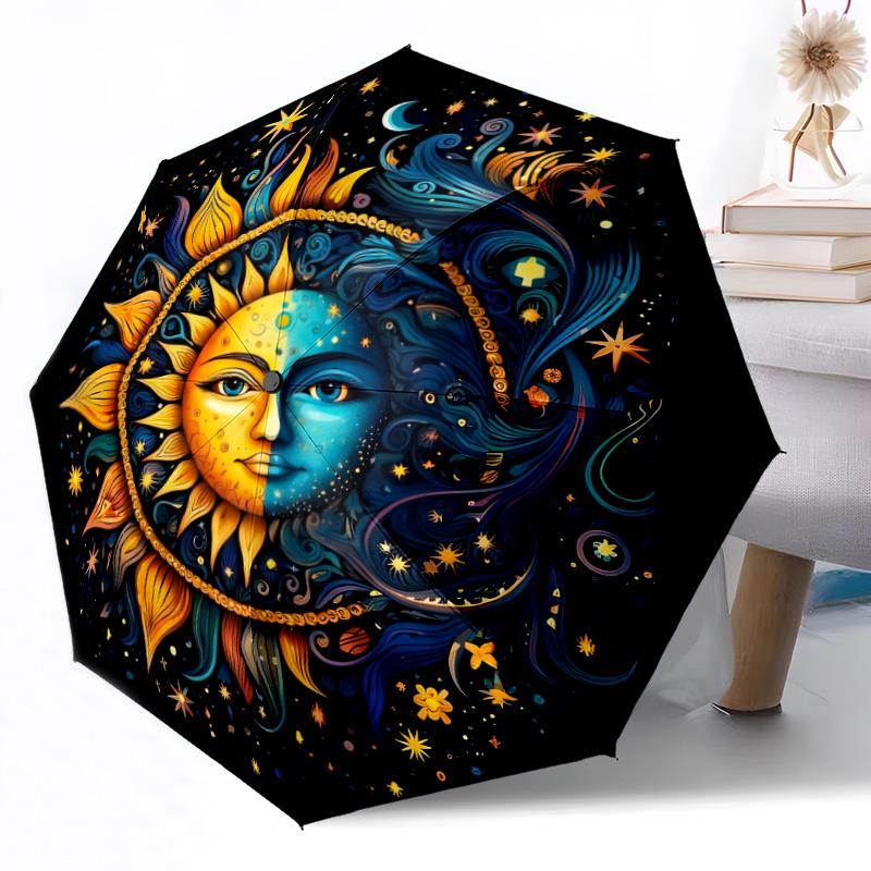 Moon and Sun Automatic Umbrella Folding Umbrella with 8 Ribs Weight for Women/Men Outdoor Accessory