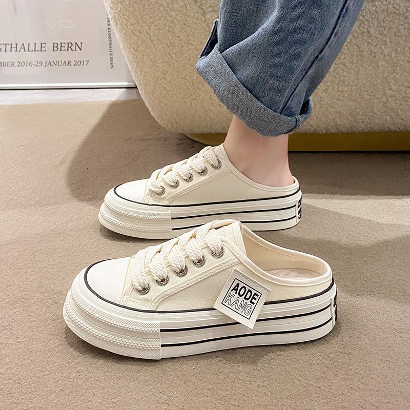 

Корейская версия полубосоножек из парусины для женщин 2025 лето новая универсальная студенческая дышащая толстая подошва повседневная обувь для женщин K02 40 бежевый