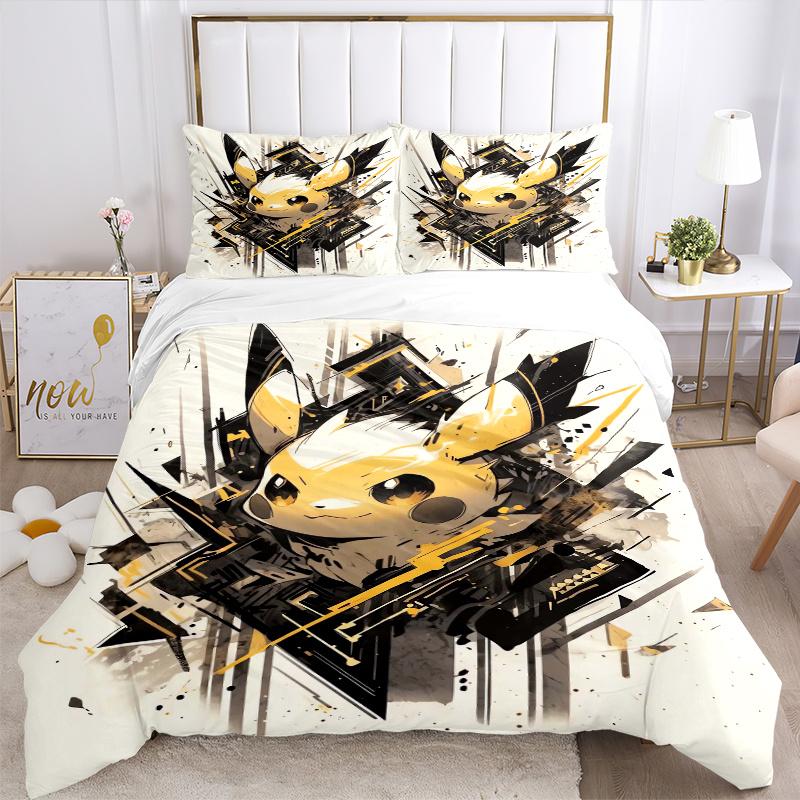 3pcs Pokémon Print Cover Set Ultra Soft, Breathable, and Comfortable Bedding with Stylish Design for Bedroom and Guest Room Decor 1 Cover and 2 M