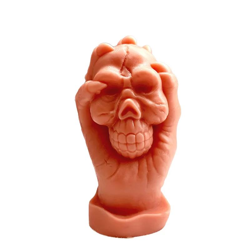 3D Hand Grip Skull Silicone Mold Halloween Skull Candle Plaster Crafts Soap Resin Mold Home Decor Artwork Day of The Dead Gift