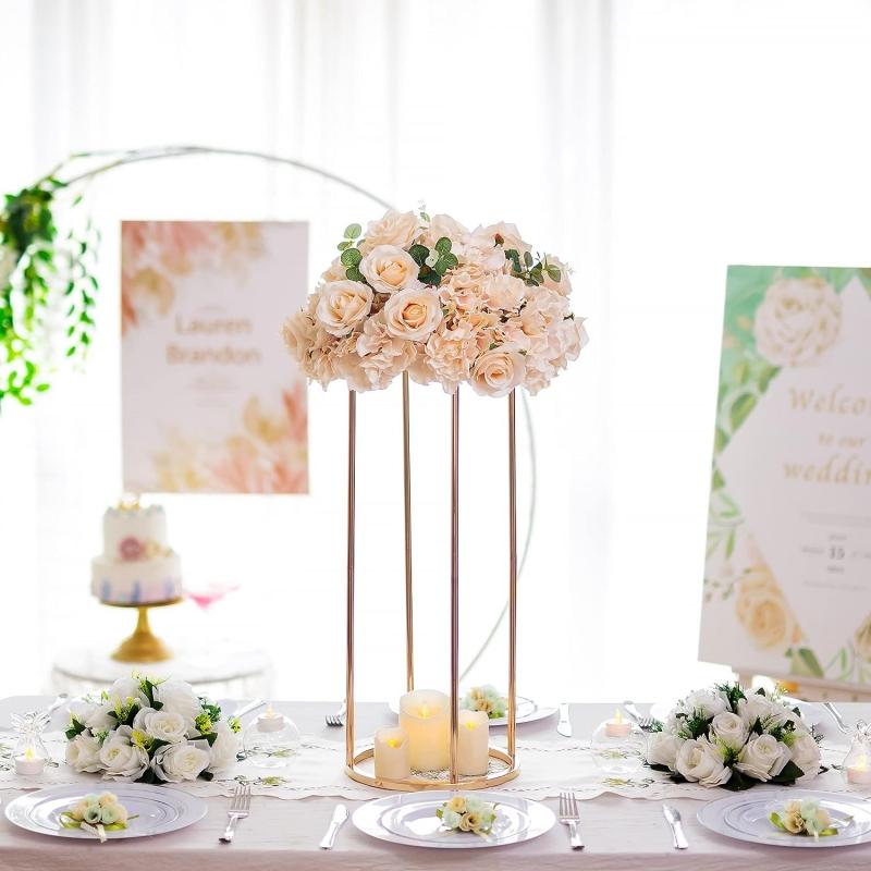 3-Pack Wedding Table Gold Metal Flower Stand - Floor Standing Vase Stand Pathway Full Height Column Tabletop Centerpiece