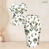 Plus Size Womens Round Neck Short Sleeve White Golf Print Peplum Top And Pencil Skirt Set